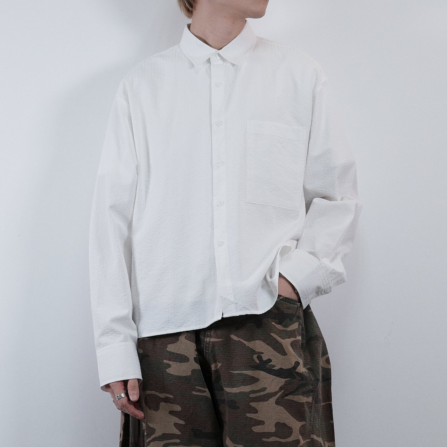 Textured Cropped Shirt