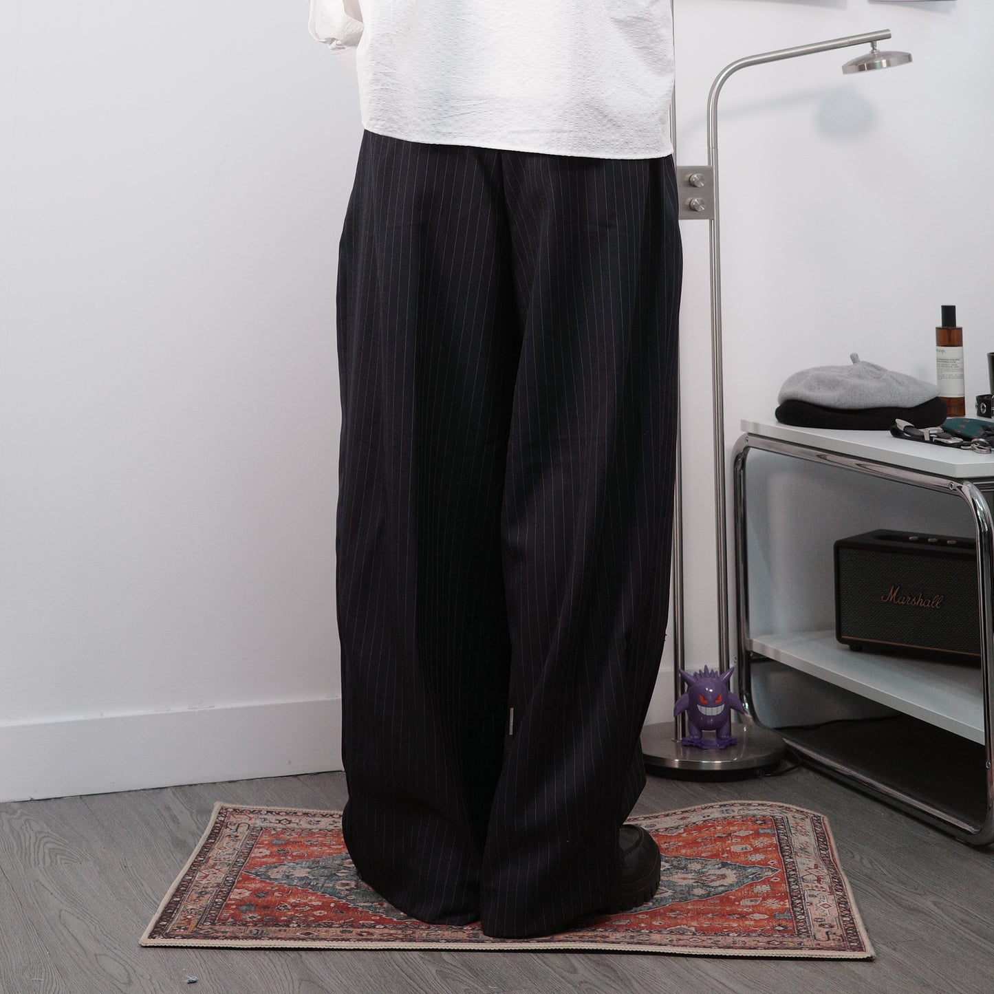 Pleated Stripe Baggy Trousers