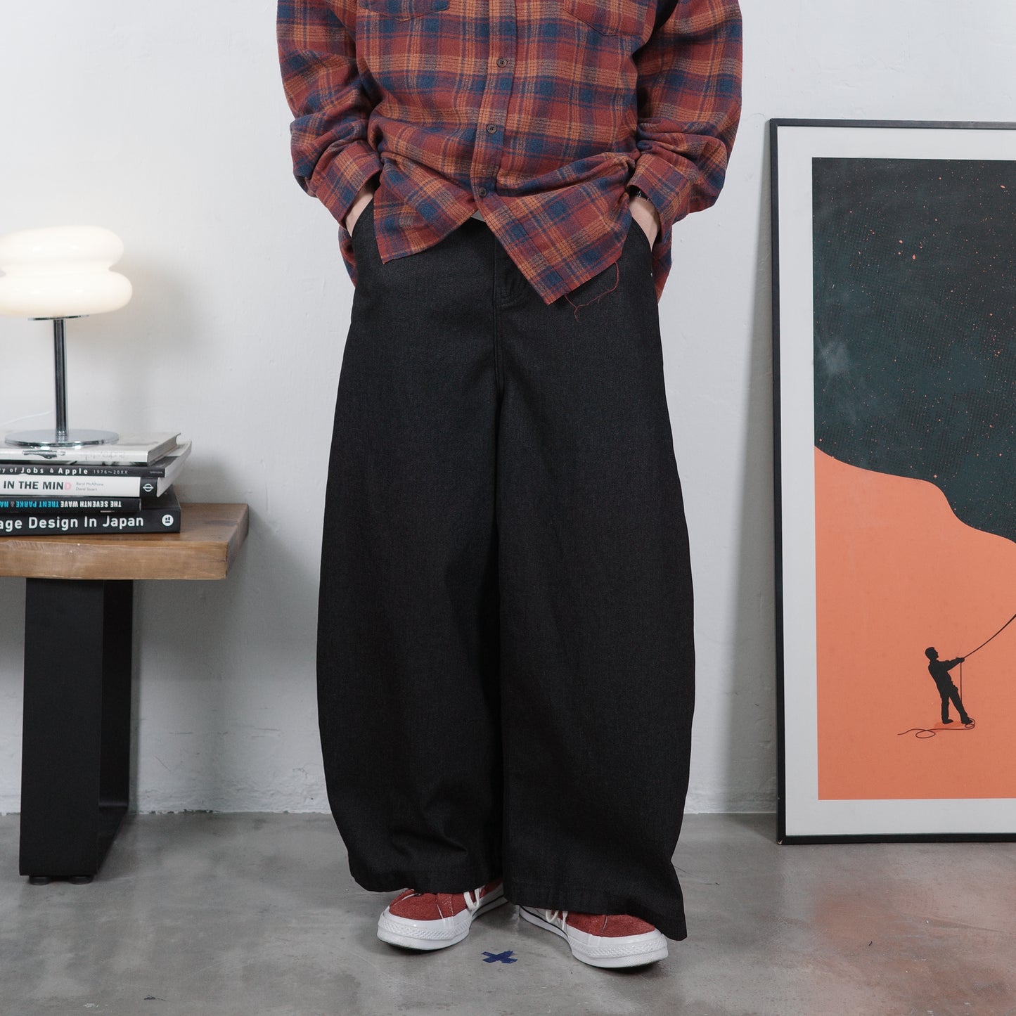 Wide Rise Denim Trousers