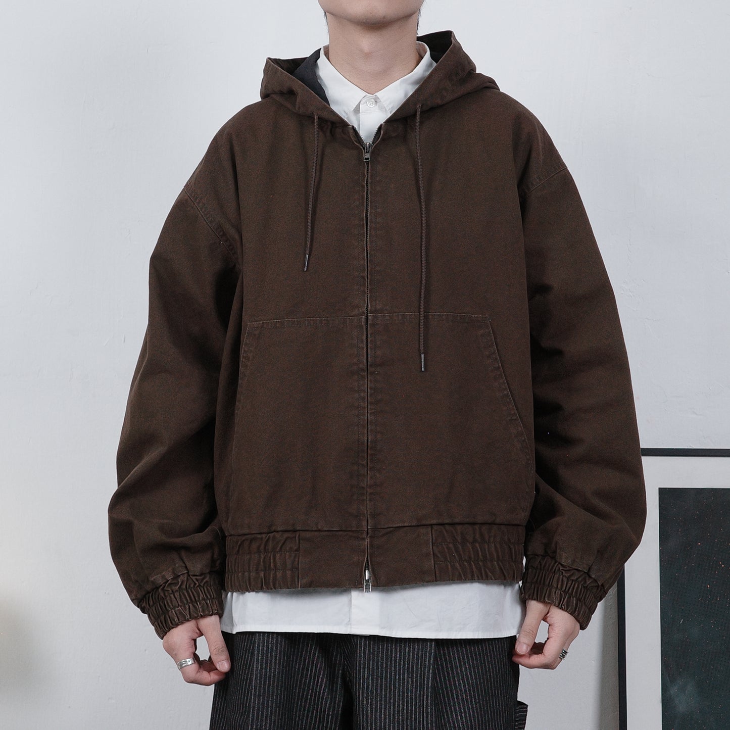 Washed Brown Zip-up Hoodie