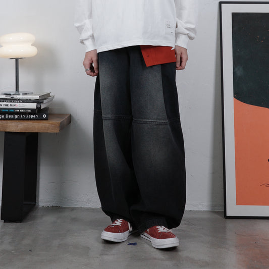 Washed Mid-Line Balloon Jeans