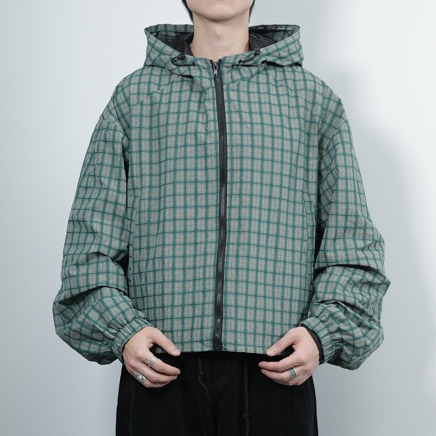 Cropped Check Hooded Jacket