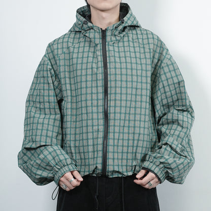 Cropped Check Hooded Jacket