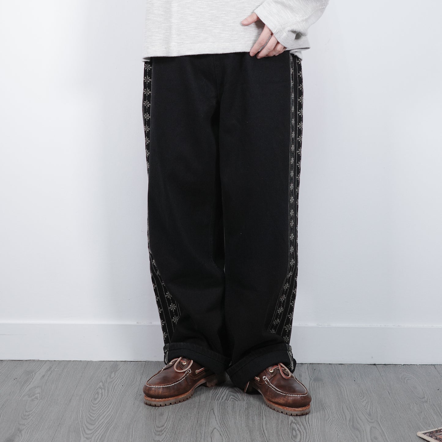 Flower Pattern Track Jeans