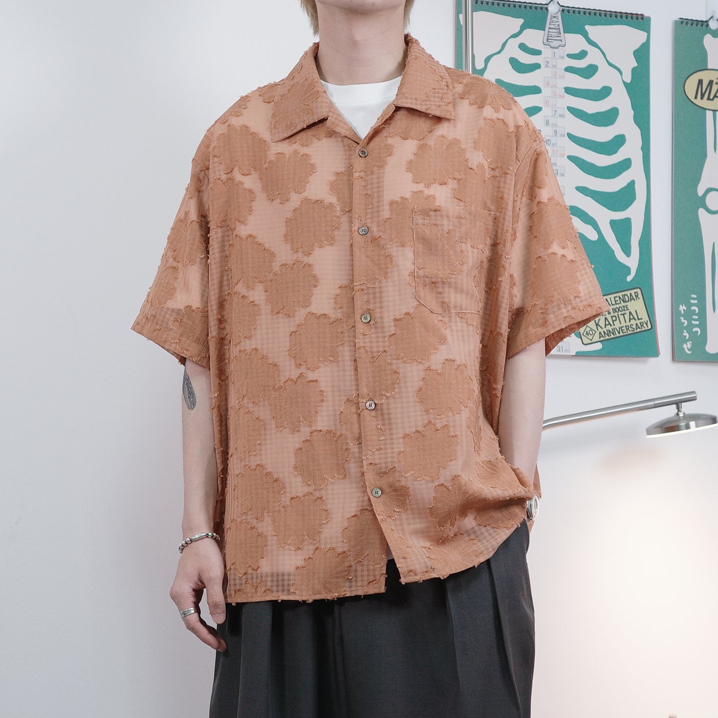 Orange Flower Pattern Shirt