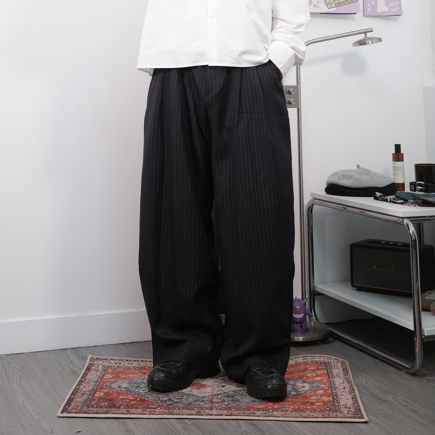 Pleated Stripe Baggy Trousers