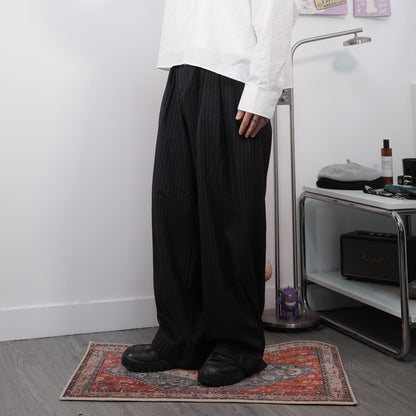 Pleated Stripe Baggy Trousers