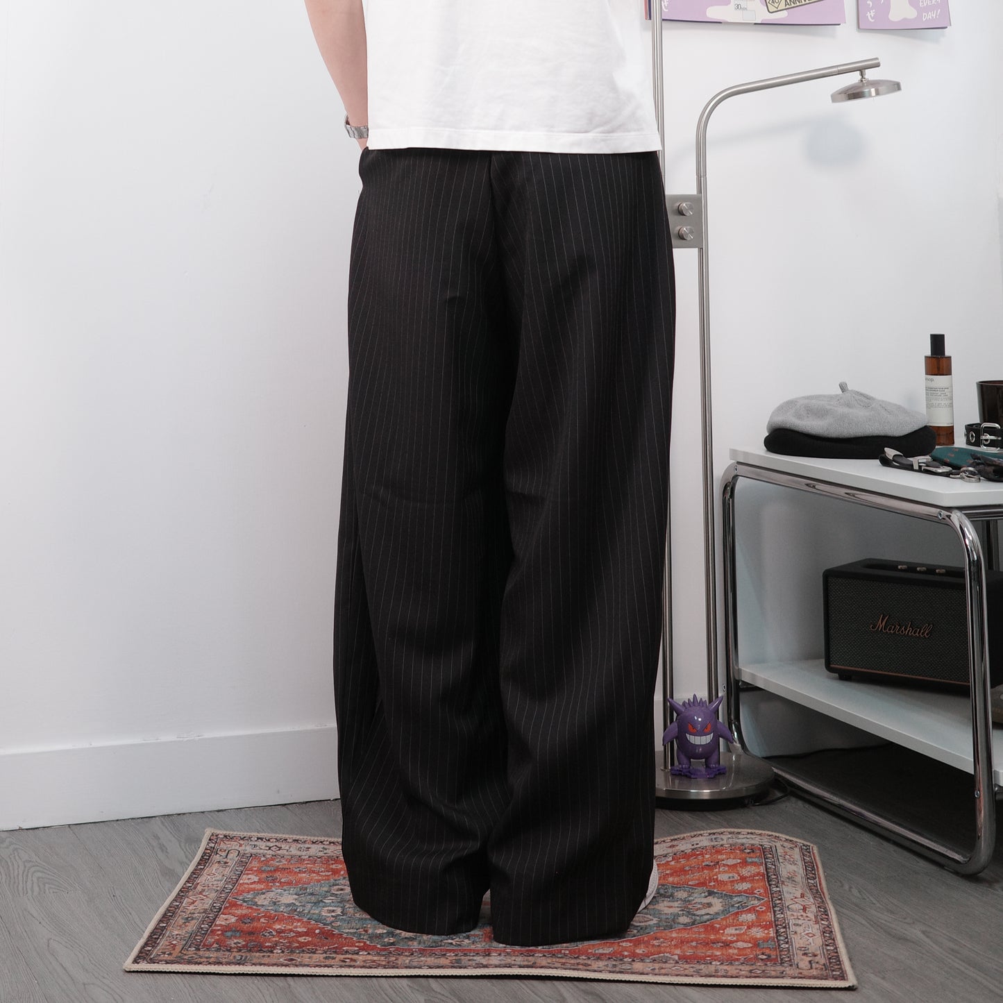 Pleated Stripe Baggy Trousers